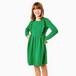 NWT Lilly Pulitzer Girls Eunice Dress Fern Gully Green Long Sleeves Size L